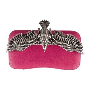 Moni & J Pink Leather Soaring Eagle Clutch Bag